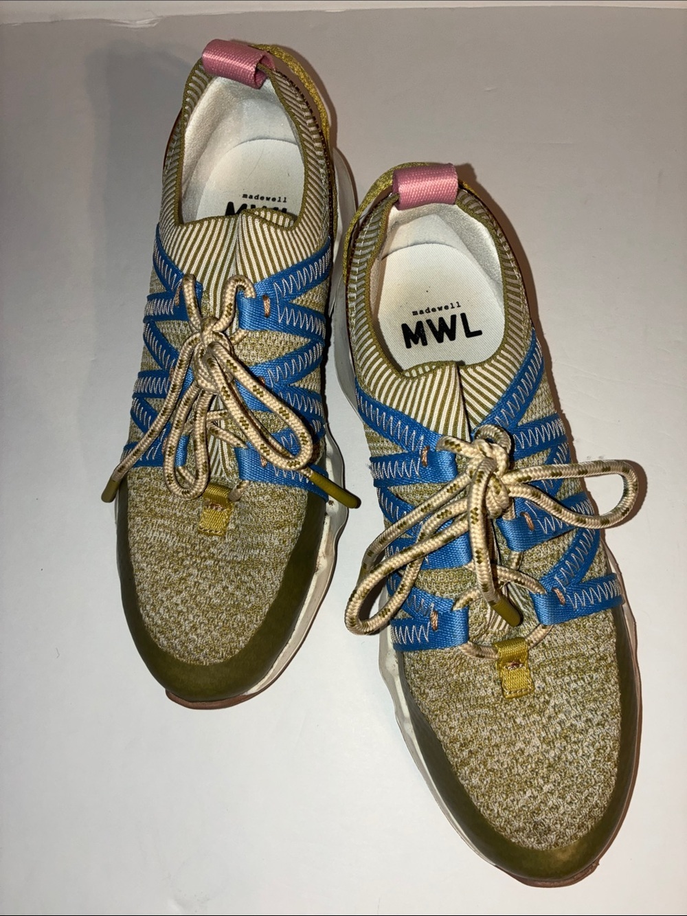 Madewell Sneakers, Women’s size 9/Men’s size 7.5, Moss Green, Blue, Pink